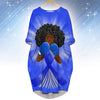 BigProStore Nice African Dresses Cute Melanin Poppin Girl Afro Girl Blue Cancer Long Sleeve Pocket Dress Afrocentric Clothing S (4-6 US)(8 UK) Women Dress