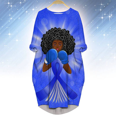 BigProStore Nice African Dresses Cute Melanin Poppin Girl Afro Girl Blue Cancer Long Sleeve Pocket Dress Afrocentric Clothing S (4-6 US)(8 UK) Women Dress