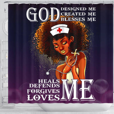 BigProStore Nice Afro Nurse God Designed Created Blessed Heals Defends Forgives Loves Me African American Shower Curtain Afrocentric Bathroom Accessories BPS044 Shower Curtain
