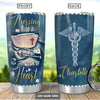 BigProStore Personalized Nurse Glitter Tumbler Nursing Is A Work Of Heart Custom Name Tumbler Double Wall Cup With Lid 20 Oz 20 oz Personalized Nurse Tumbler