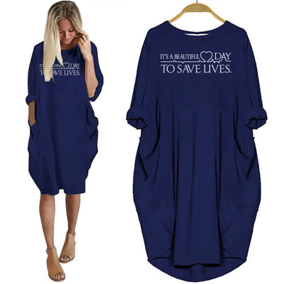 BigProStore Nurse Shirt It's A Beautiful Day To Save Lives Women Dress Navy Blue / S Women Dress