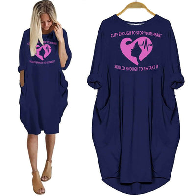 BigProStore Nurse Shirt Cute Enough To Stop Your Heart Summer Dress Nursing Gifts Navy Blue / S Women Dress
