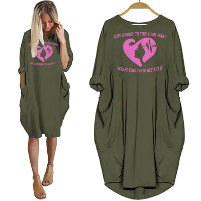 BigProStore Nurse Shirt Cute Enough To Stop Your Heart Summer Dress Nursing Gifts Green / S Women Dress