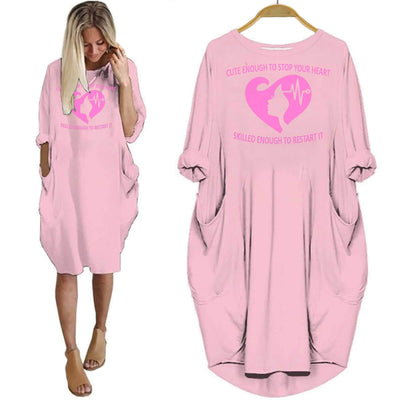 BigProStore Nurse Shirt Cute Enough To Stop Your Heart Summer Dress Nursing Gifts Pink / S Women Dress