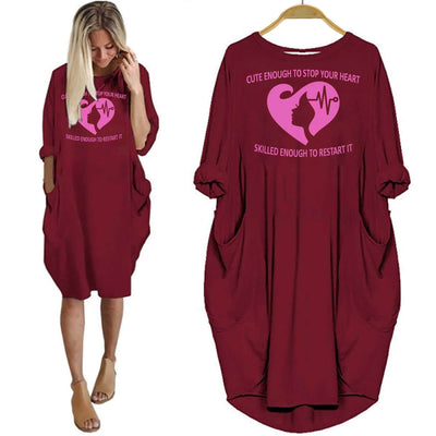BigProStore Nurse Shirt Cute Enough To Stop Your Heart Summer Dress Nursing Gifts Red / S Women Dress