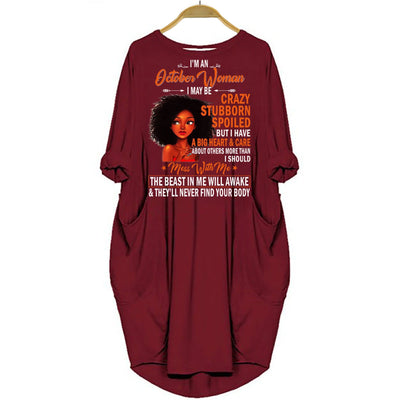 BigProStore October Woman I May Be Crazy Stubborn Spoiled Dress for Afro Women Red / S (4-6 US)(8 UK) Women Dress