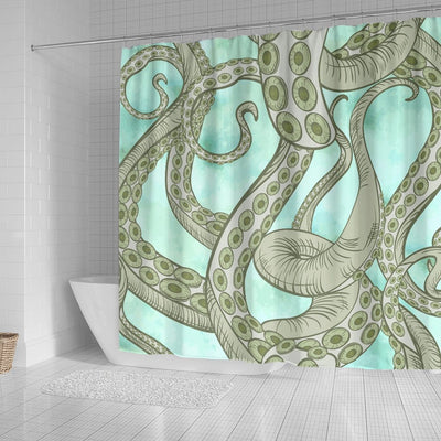 BigProStore Kraken Art Shower Curtain Octopus Tentacles On Green Watercolor Shower Curtain Bathroom Decor Ideas Shower Curtain