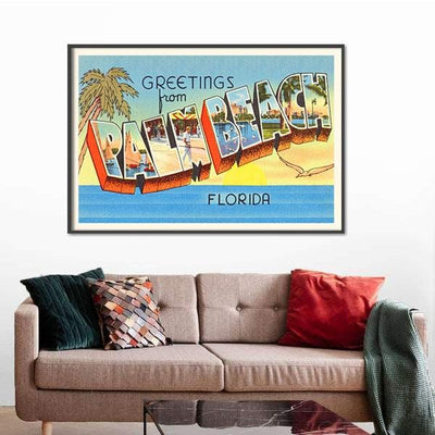 BigProStore Canvas Art Prints Palm Beach Florida Fl Old Vintage Travel Souvenir Dorm Room Canvas Cities Canvas
