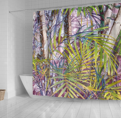 BigProStore Hawaii Bathroom Curtain Palm Tree Jungle Tropical Shower Curtain Fantasy Fabric Bath Bathroom Hawaii Shower Curtain