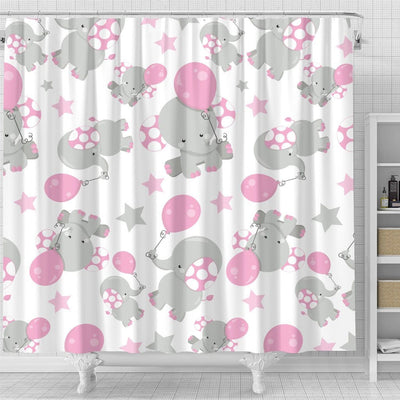 BigProStore Elephant Shower Curtain Pattern Of Gray Elephants Pink Balloons Stars Bathroom Curtains Shower Curtain / Small (165x180cm | 65x72in) Shower Curtain