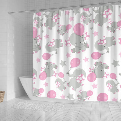 BigProStore Elephant Shower Curtain Pattern Of Gray Elephants Pink Balloons Stars Bathroom Curtains Shower Curtain