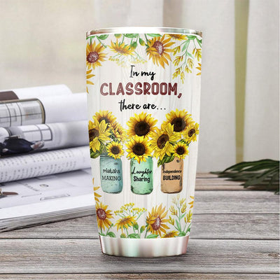 BigProStore Personalized Teacher Appreciation Stainless Steel Tumbler Teacher Sunflower In My Classroom Custom Crayon Coffee Tumbler Double Wall Cup With Lid 20 Oz 20 oz Personalized Teacher Tumbler Cup