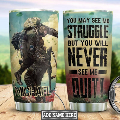 BigProStore Personalized Veteran Tumbler Cup Designs You Will Never See Me Quit Custom Printed Tumbler Double Wall Cup With Lid 20 Oz 20 oz Personalized Veteran Tumbler