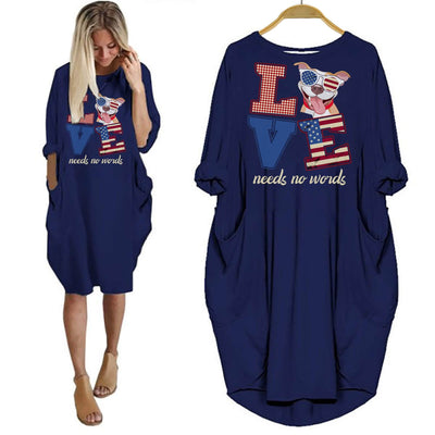 BigProStore Pitbull Shirt Love Needs No Words Women Dress For Her Navy Blue / S Women Dress