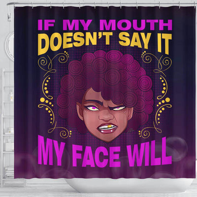 BigProStore Pretty Afro Lady If My Mouth Doesn't Say It My Face Will African American Inspired Shower Curtains Afrocentric Bathroom Decor BPS039 Shower Curtain
