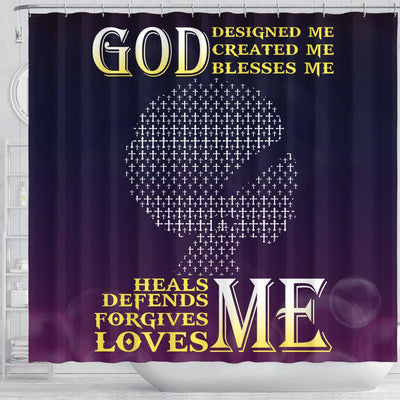 BigProStore Pretty God Designed Created Blessed Heals Defends Forgives Loves Me Girl African American Print Shower Curtains Afrocentric Style Designs BPS123 Shower Curtain