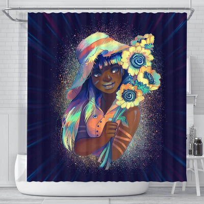 BigProStore Pretty Pretty Black Girl Flower Art African American Shower Curtain African Style Designs BPS193 Small (165x180cm | 65x72in) Shower Curtain