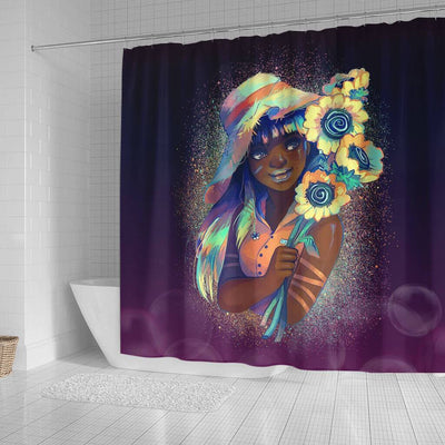 BigProStore Pretty Pretty Black Girl Flower Art Black History Shower Curtains Afro Bathroom Decor BPS193 Small (165x180cm | 65x72in) Shower Curtain