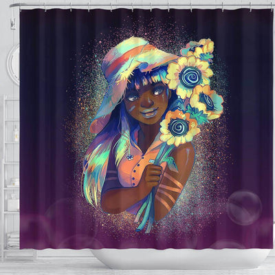 BigProStore Pretty Pretty Black Girl Flower Art Black History Shower Curtains Afro Bathroom Decor BPS193 Shower Curtain