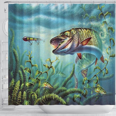 BigProStore Aquarium Bathroom Decor Ideas Provoked Musky Bathroom Decor Fishing Shower Curtain / Small (165x180cm | 65x72in) Fishing Shower Curtain