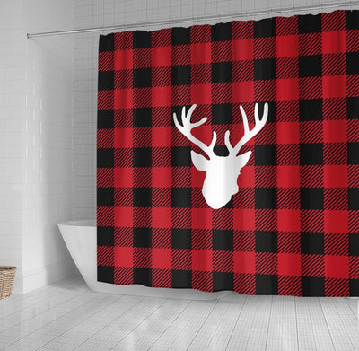 BigProStore Buffalo Bath Curtain Red Buffalo Plaid Deer Shower Curtain Home Bath Decor Buffalo Shower Curtain