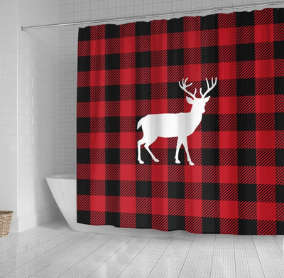 BigProStore Bathroom Curtain Red Buffalo Plaid Deer Shower Curtain Bathroom Decor Buffalo Shower Curtain