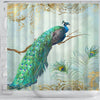 BigProStore Peacock Bathroom Curtains Regal Peacock On Tree Branch Feathers Gold Leaf Audrey Jeanne Roberts Bathroom Decor Peacock Gift Ideas Peacock Shower Curtain / Small (165x180cm | 65x72in) Peacock Shower Curtain