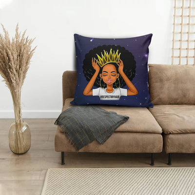 BigProStore African American Throw Pillows Respect My Hair Pretty Black Girl Square Throw Pillow African Decor Pillows 12" x 12" Throw Pillows