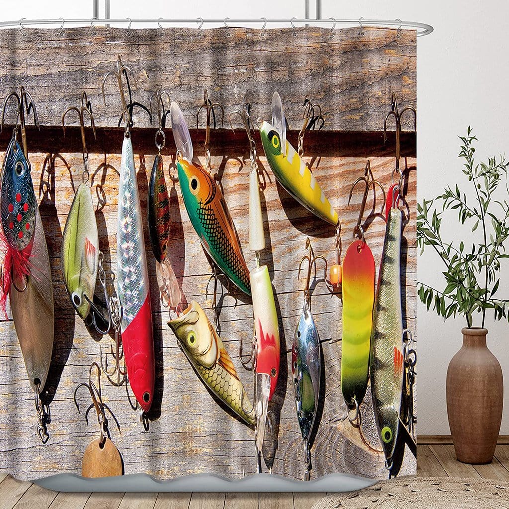 Fishing Shower Curtain Riyidercor Fishing Lure Bathroom Decor – BigProStore