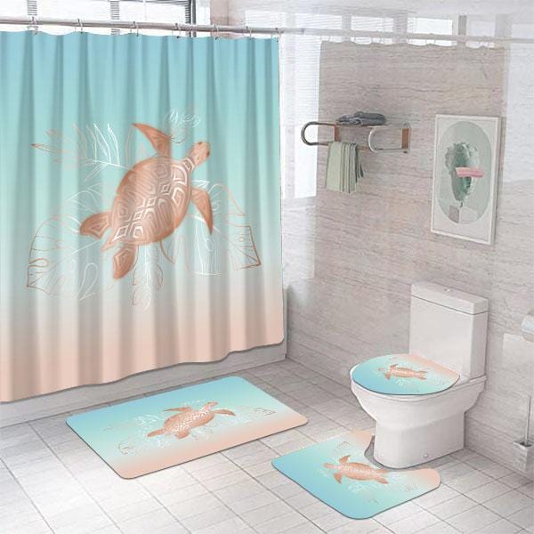 Sea Turtle Shower Curtain Tropical Sea Underwater World Bathroom  Accessories Set