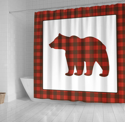 BigProStore Buffalo Bathroom Curtain Rustic Bear Buffalo Plaid Art Shower Curtain Bathroom Decor Buffalo Shower Curtain