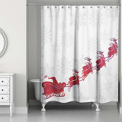 BigProStore Christmas Tree Shower Curtain Santa_S Sleigh Polyester Waterproof Bathroom Accessories 3 Sizes Christmas Shower Curtain / Small (165x180cm | 65x72in) Christmas Shower Curtain