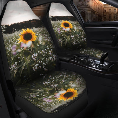BigProStore Sunflower Car Seat Covers Scalloped Sunset Flower Cute Seat Covers Universal Fit (Set of 2 Car Seat Covers Car Seat Cover