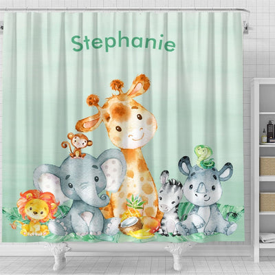 BigProStore Elephant Shower Curtains Sea Green Watercolor Cute Safari Jungle Animals Bathroom Decor Sets Shower Curtain / Small (165x180cm | 65x72in) Shower Curtain