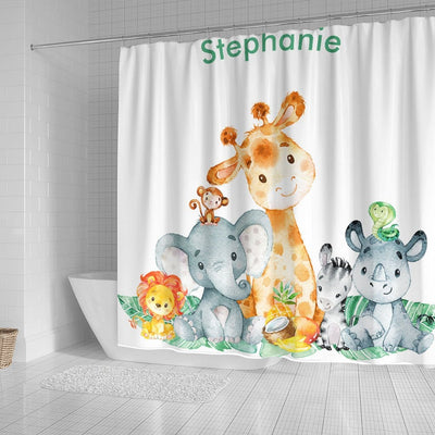 BigProStore Elephant Bathroom Sets Sea Green Watercolor Cute Safari Jungle Animals Bathroom Decor Ideas Shower Curtain