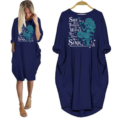 BigProStore Mermaids Shirt She Has Been Tossed By The Waves Women Dress Navy Blue / S Women Dress