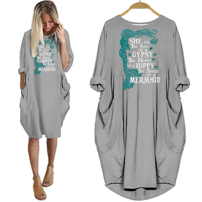 BigProStore Mermaids Shirt She Has The Spirit Of The Mermaid Women Dress Gray / S Women Dress