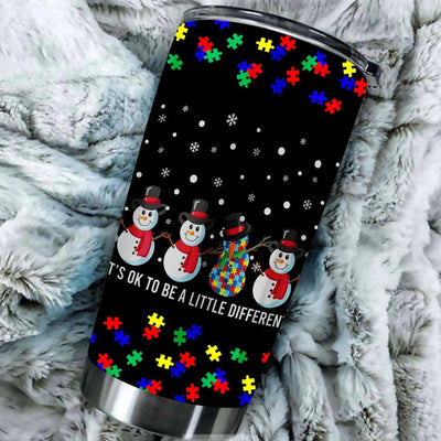 BigProStore Snow Man It's Ok To Be A Little Different Autism Awareness Tumbler Cup BPS292 Black / 20oz Steel Tumbler