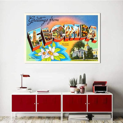BigProStore Cities Canvas Prints State Florida Fl Old Vintage Travel Souvenir Canvas Print Ready To Hang Canvas Wall Art Cities Canvas