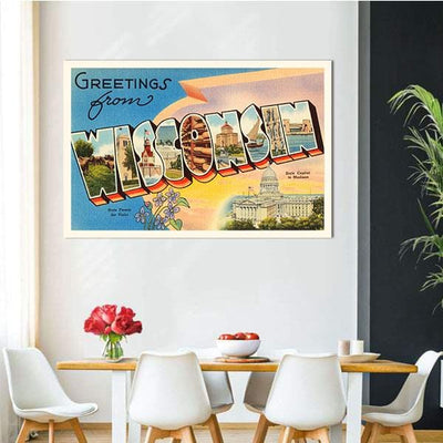 BigProStore Cities Canvas State Of Wisconsin Wi Old Vintage Travel Souvenir Digital Prints Cities Canvas / 12" x 18" Cities Canvas