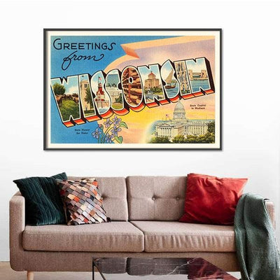 BigProStore Cities Canvas State Of Wisconsin Wi Old Vintage Travel Souvenir Digital Prints Cities Canvas