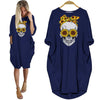 BigProStore Sunflower Skull Style Shirt Women Pocket Dress Navy Blue / S Women Dress