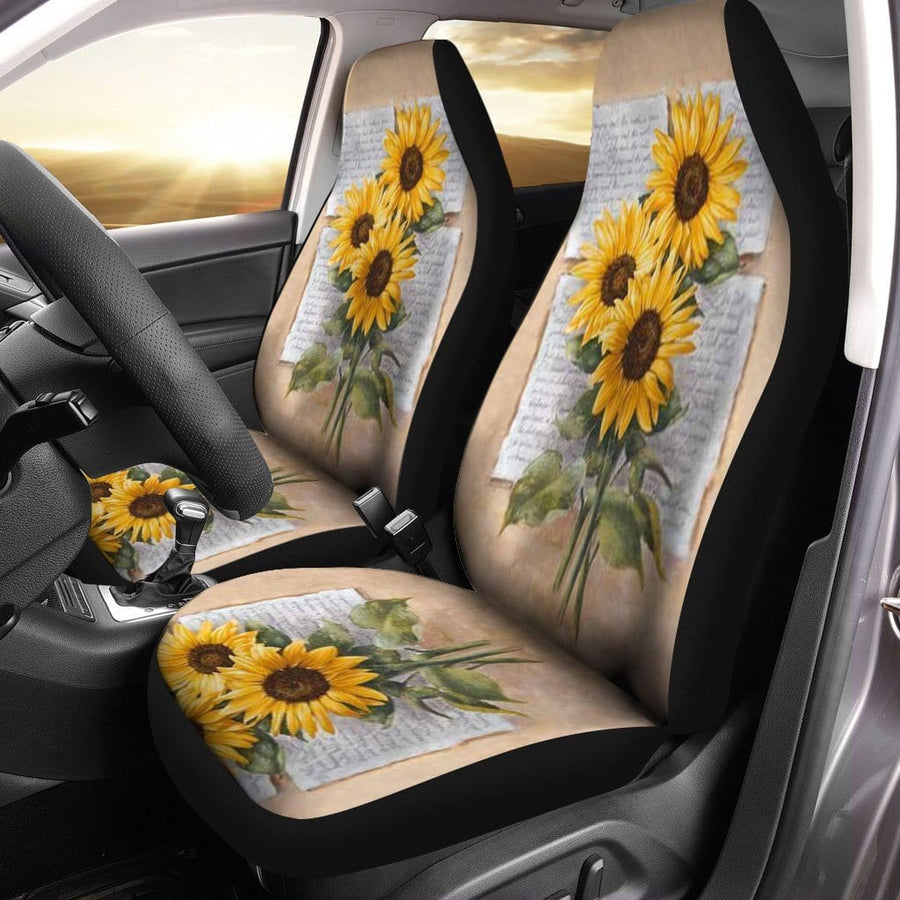 Cute Sunflower Car Seat Covers Sunflowers Striped Pattern Print