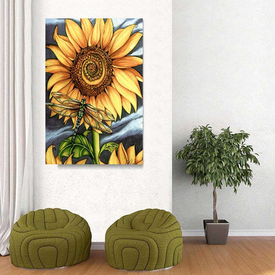 BigProStore Vintage Sunflower Canvass Sunflowers And Dragonflies Inspired Living Room Canvas / 32" x 48" Canvas