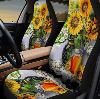 BigProStore Sunflower Car Seat Covers Sunflowers And Dragonflies Best Seat Covers Universal Fit (Set of 2 Car Seat Covers Car Seat Cover