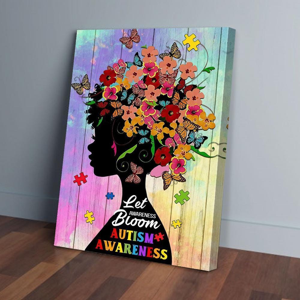 Let Awareness Bloom Autism Awareness Black Girl Vertical Canvas Wall Art –  BigProStore