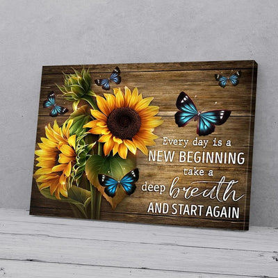 BigProStore Canvas Prints Every Day Is A New Beginning Gift For Sunflowers And Butterflies Lovers Canvas 24" x 16" Canvas