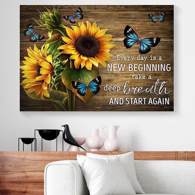 BigProStore Canvas Prints Every Day Is A New Beginning Gift For Sunflowers And Butterflies Lovers Canvas 18" x 12" Canvas
