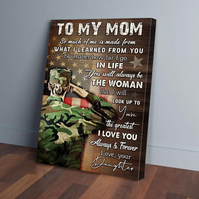 BigProStore Canvas Prints To My Mom So Much Of Me Is Made From Daughter Army Verticalcanvas Wall Art Artistic Wall Art Home Decoration 16" x 24" Canvas