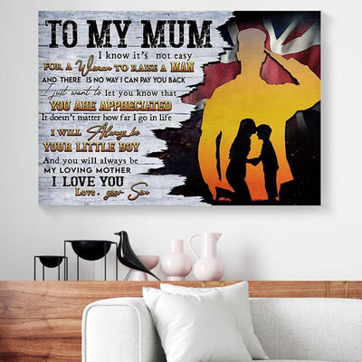 BigProStore Canvas Prints To My Mum I Know Its Not Easy For A Woman Son Army Horizontal Canvas Wall Art Beautiful Wall Canvas 18" x 12" Canvas